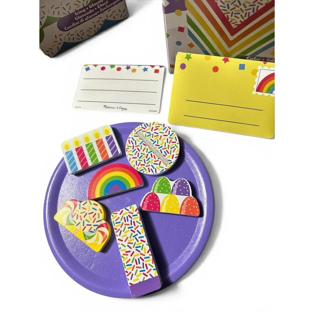 Melissa &Doug wooden rainbow surprise cake play set pieces see description